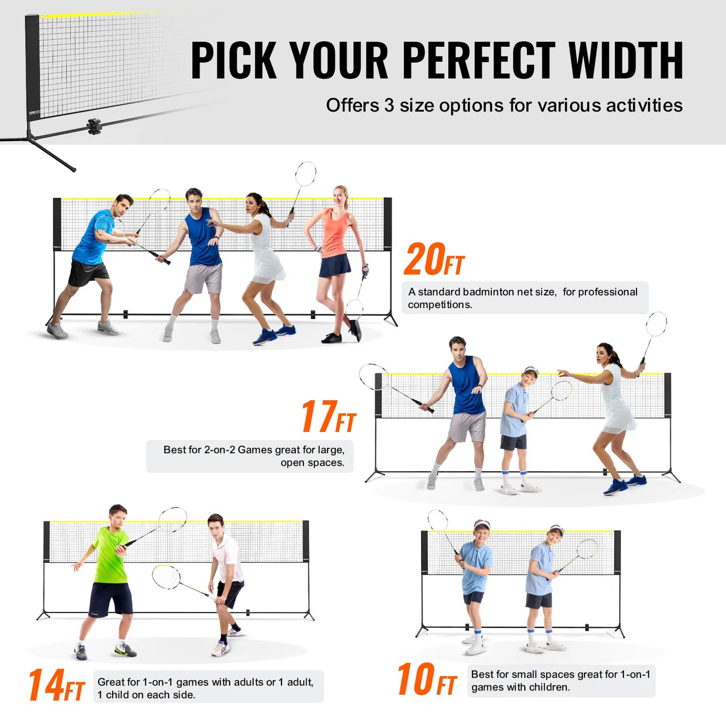 *10/14/17FT Badminton Net Height Adjustable Volleyball Net Wide Foldable