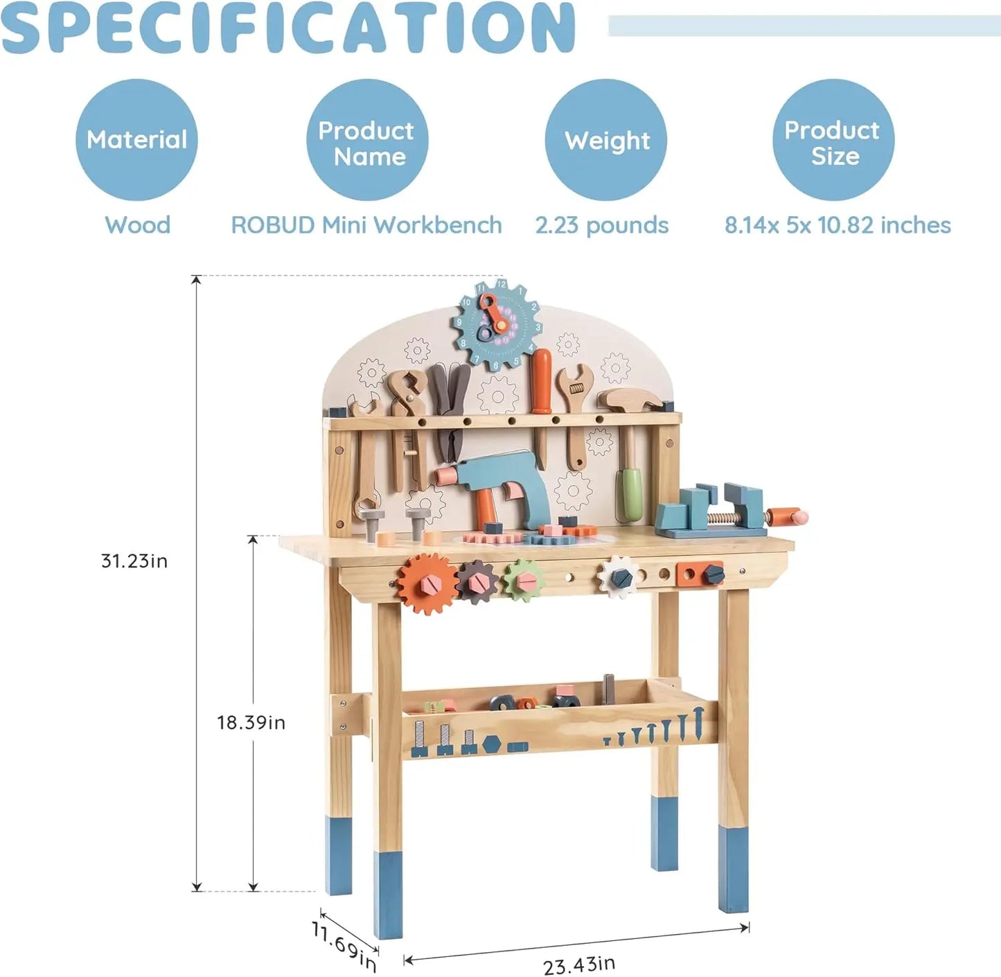 Kids Tool Bench Set Large Wooden Work Bench Construction Toys 41 Pieces