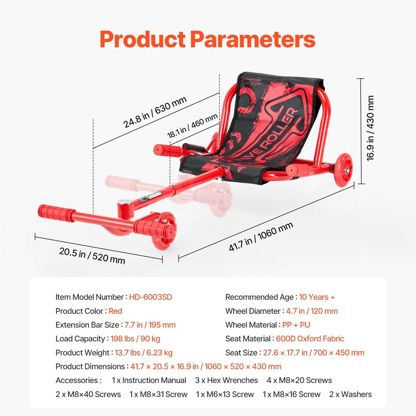 Kids Ride On Scooter Swing 132 to 198 Lbs Capacity Zigzag