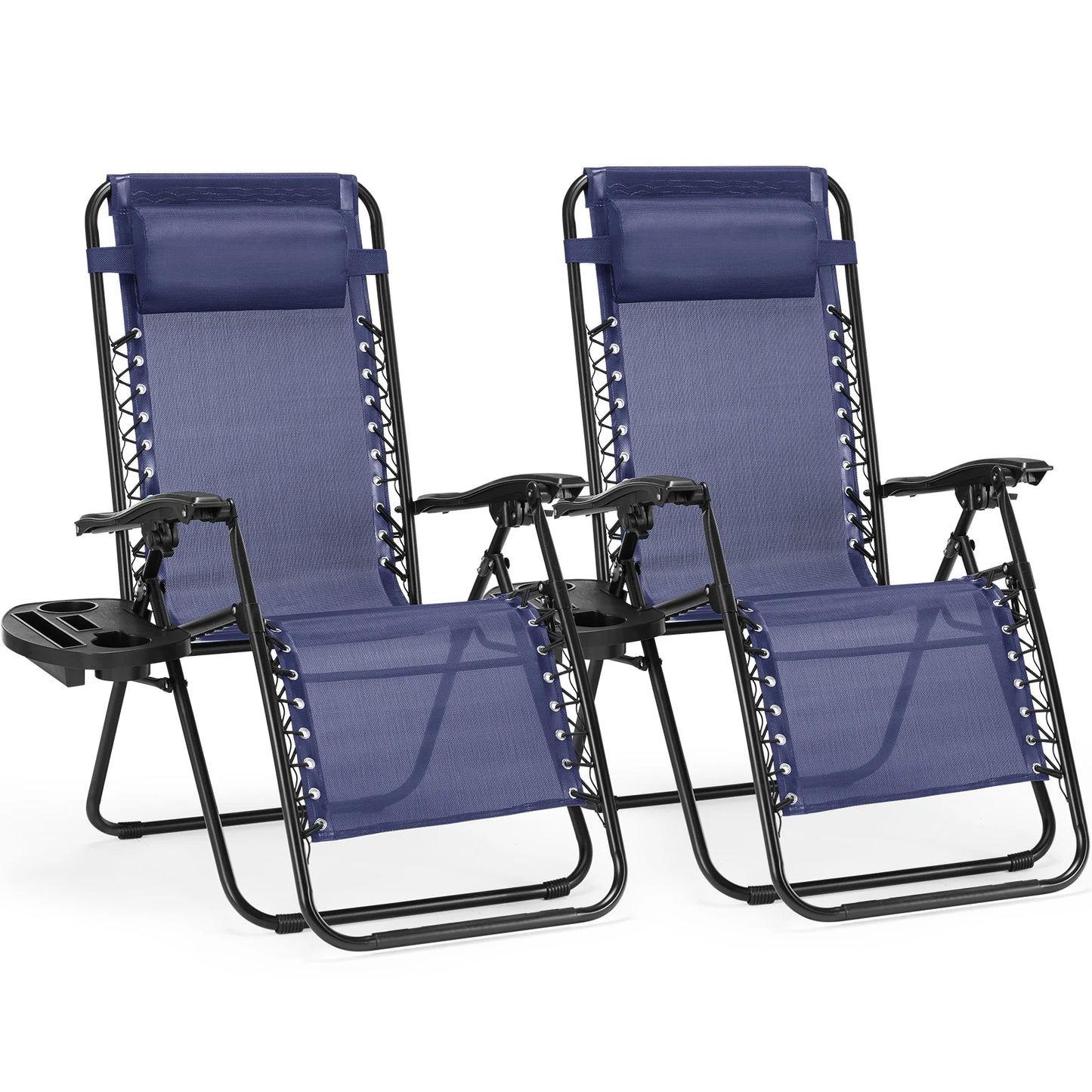 Set Of 2 Portable Recliner Camping Lounge Chairs With Cup