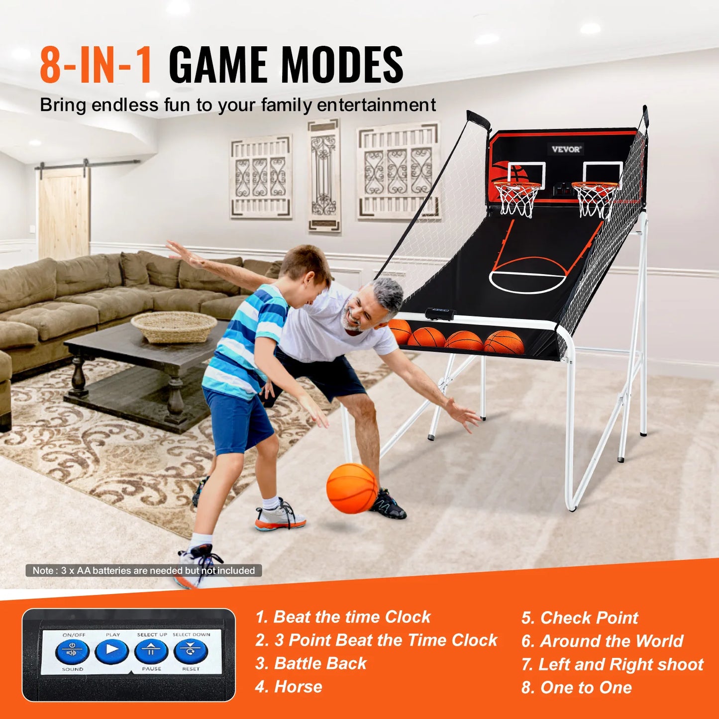 VEVOR Foldable Basketball Arcade Game 2 Player Indoor Fun