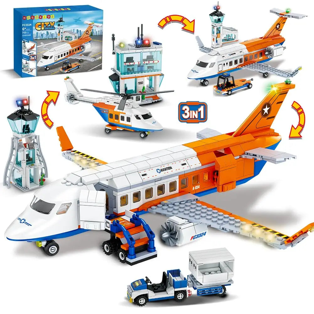 Passenger Airplane Building Set 3 in 1 Airport Toy