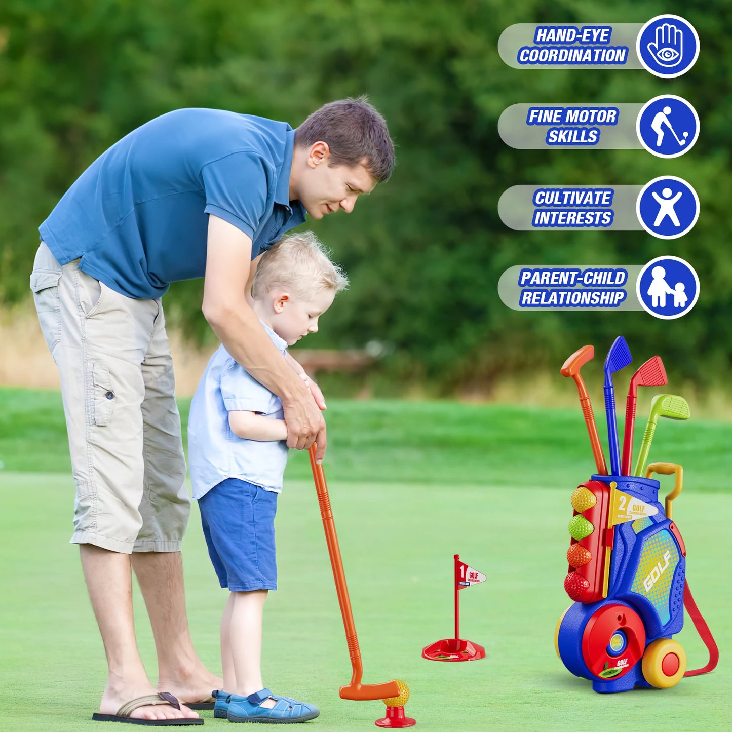 Toddler Golf Set, Upgraded Kids Golf Clubs with 12 Balls, Putting Mat, Shoulder Strap,