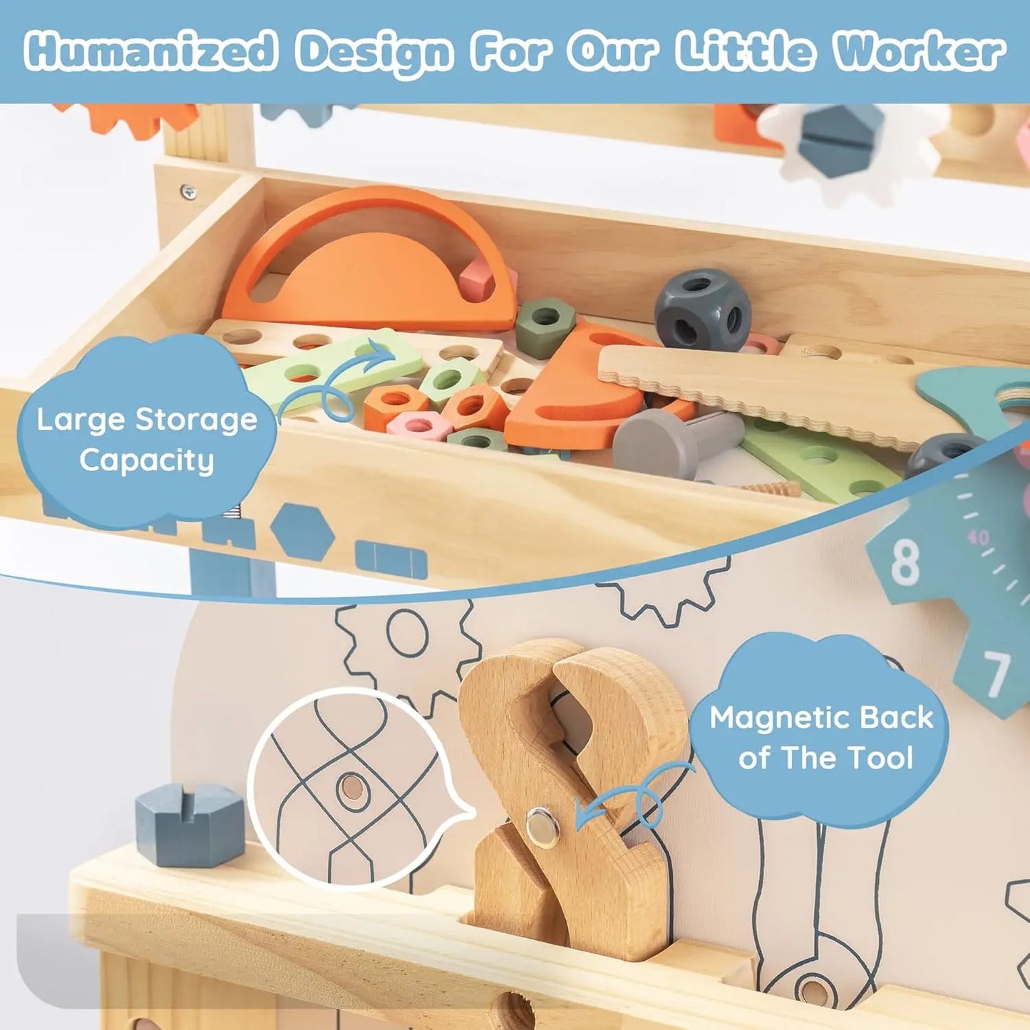Kids Tool Bench Set Large Wooden Work Bench Construction Toys 41 Pieces