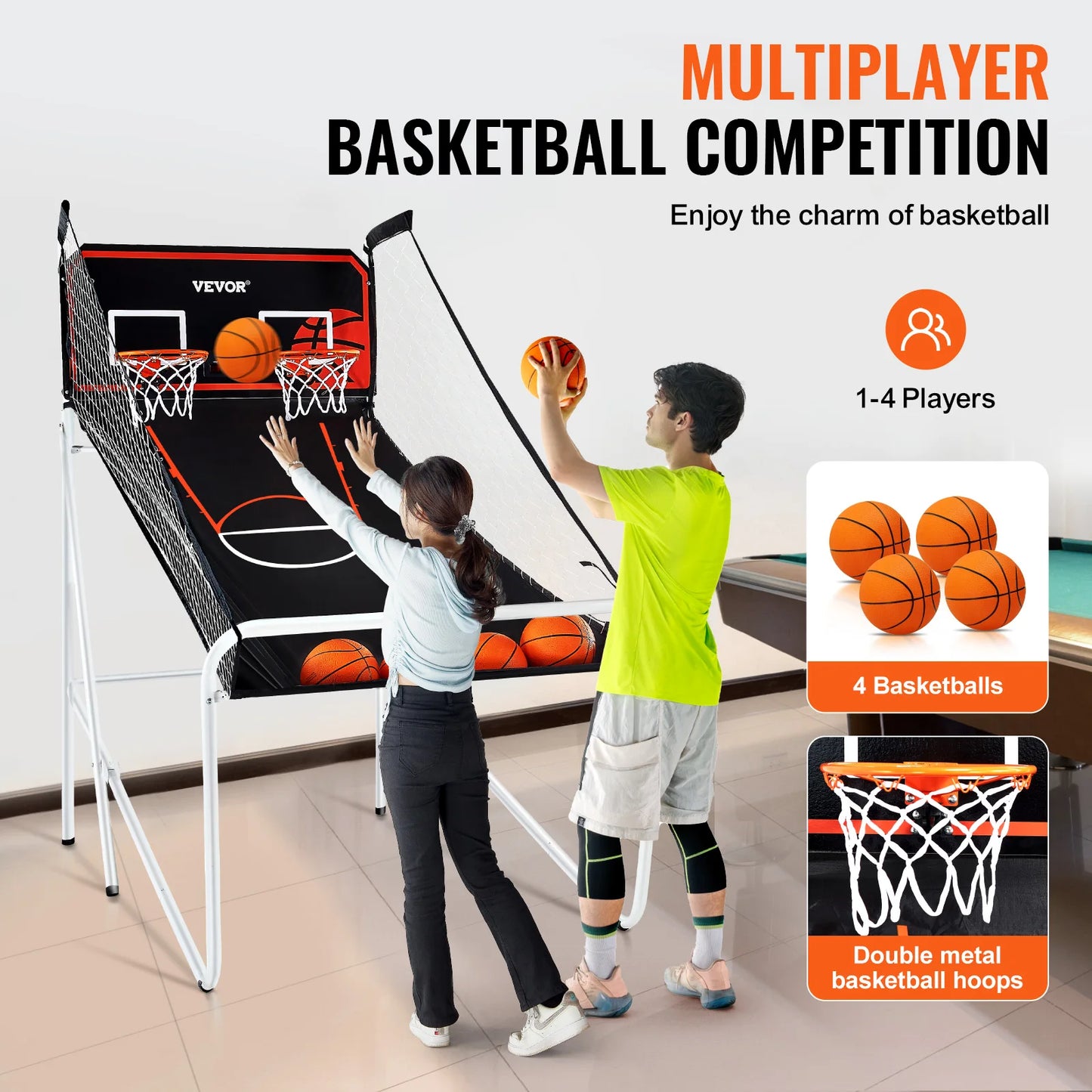 VEVOR Foldable Basketball Arcade Game 2 Player Indoor Fun
