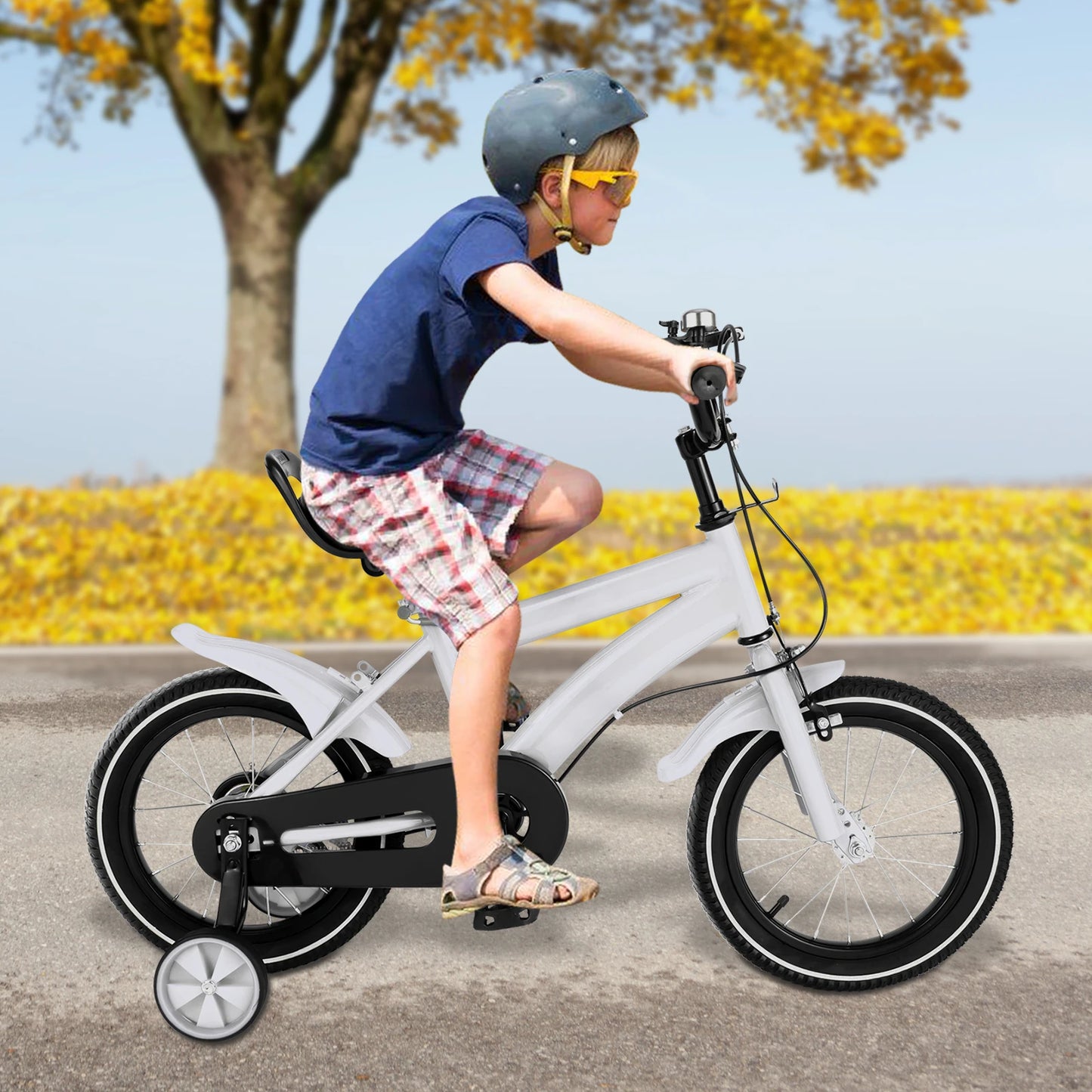 *Children’s Bike 14-Inch with Training Wheels, Steel Frame, Dual Brakes, Handlebar,