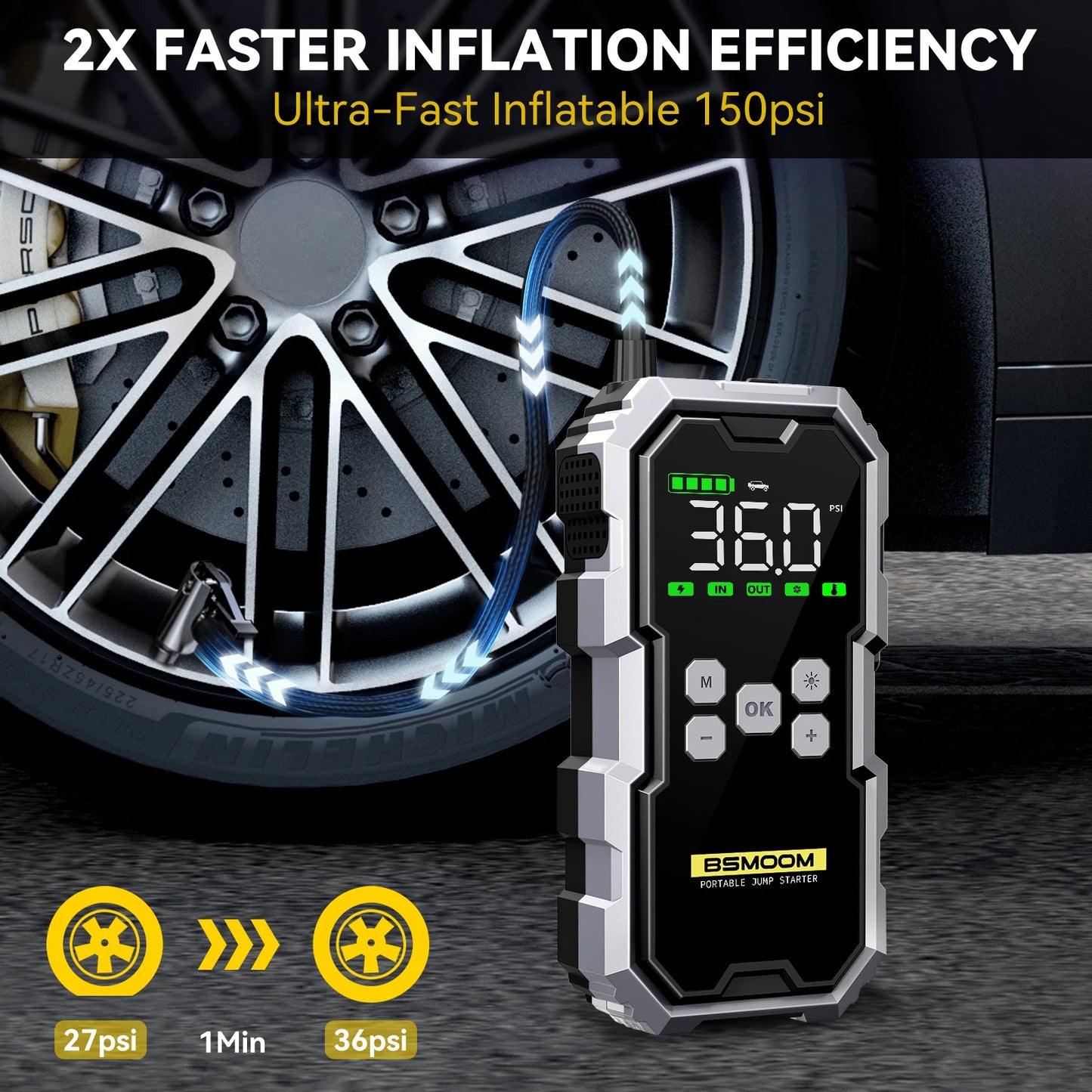 BSMOOM Car Jump Starter With Air Compressor And LCD