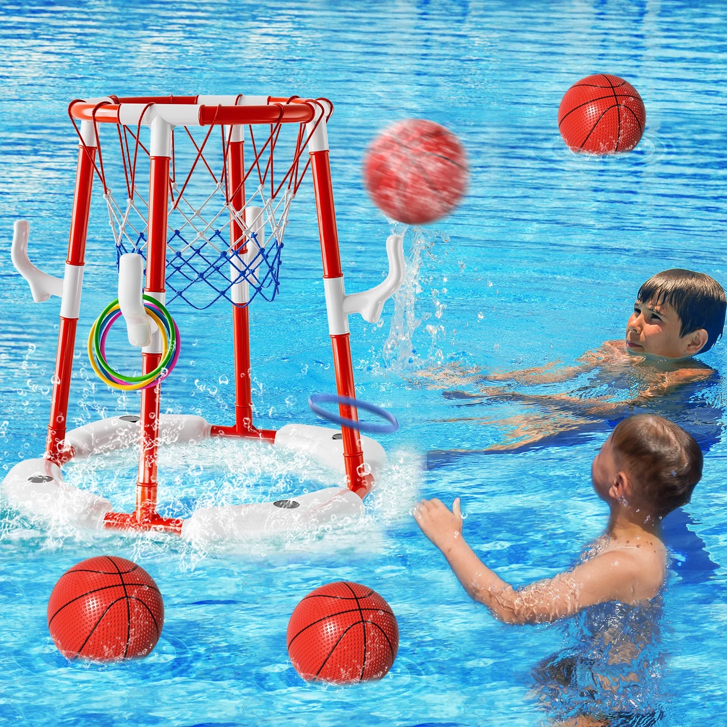 Pool Basketball Hoop Floating Basketball With 4 Balls Outdoor Indoor Water Play Toys