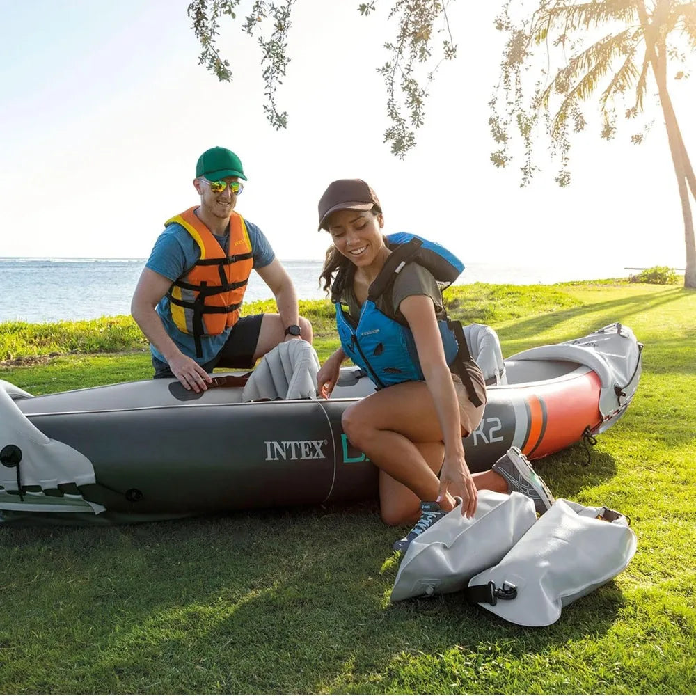 Inflatable Two Person Vinyl Kayak With 86 Inch Oars Pump