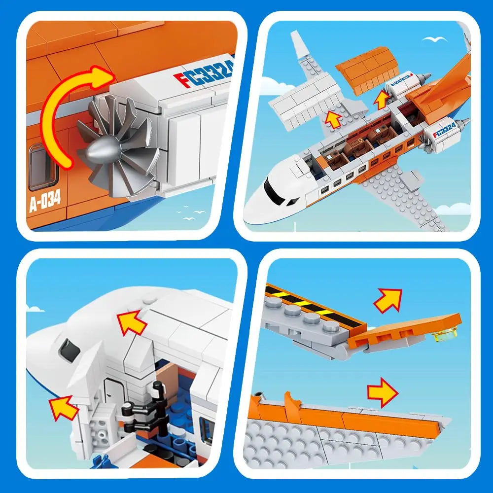 Passenger Airplane Building Set 3 in 1 Airport Toy