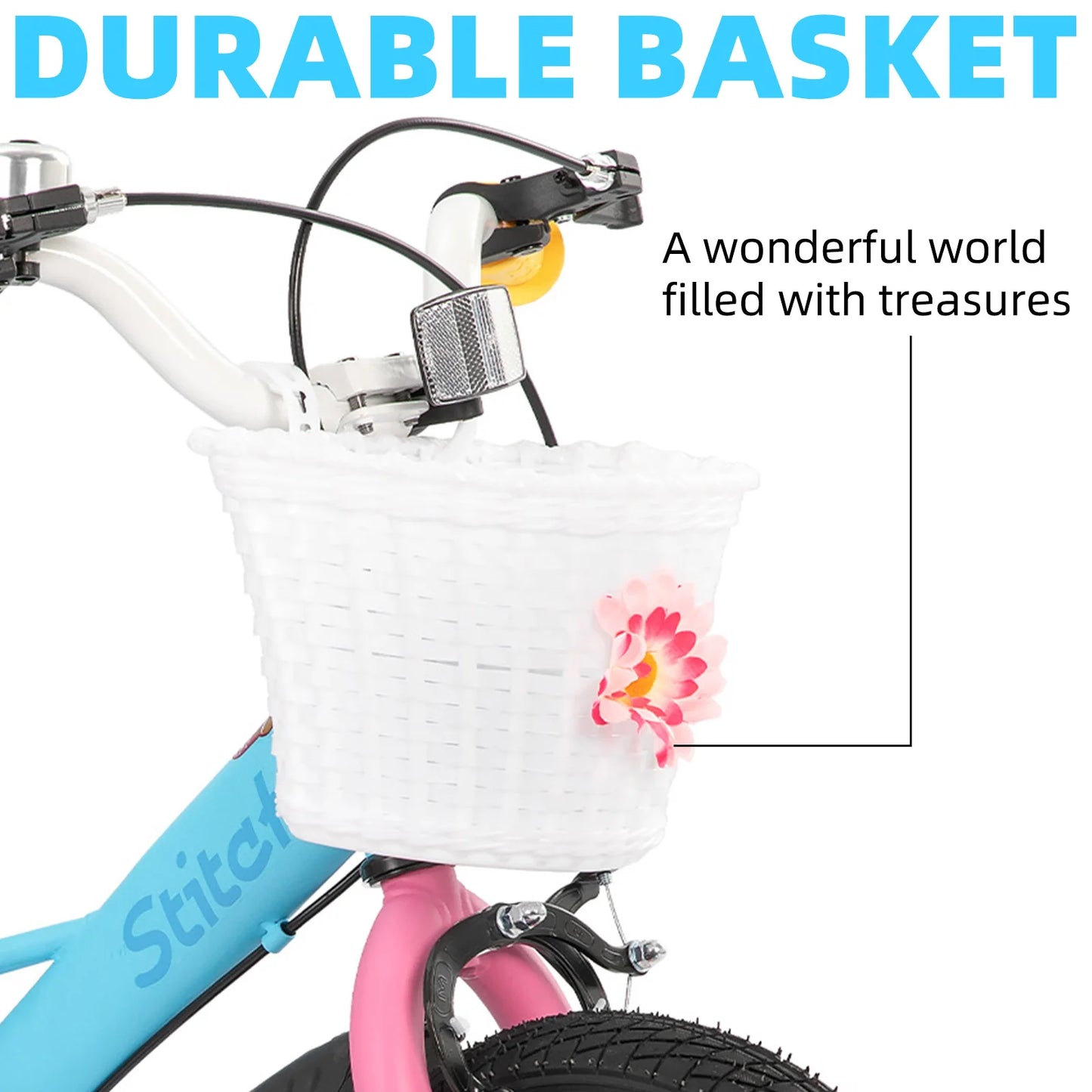 *14 Inch Kids Bike for 3-5 Years Old, 14 Inch Girls Bike with Baskets & Stabilisers,