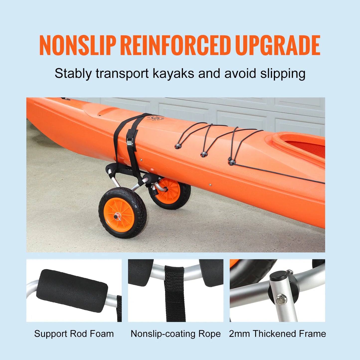 Kayak Cart 250lbs Foldable Canoe Trolley Cart 10 Inch Tires
