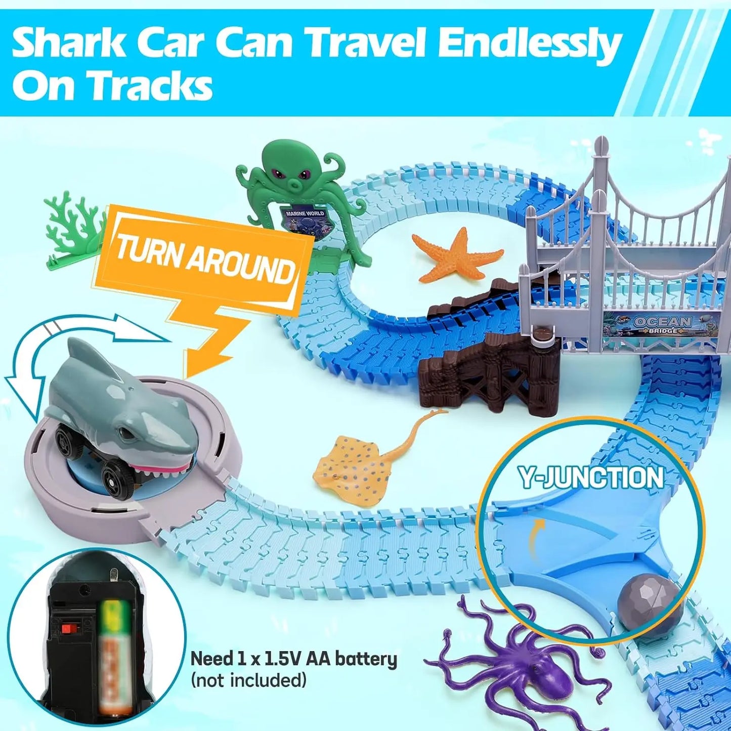 Track Toys Shark Race Car Toy for Boys Girls Age 3 Plus