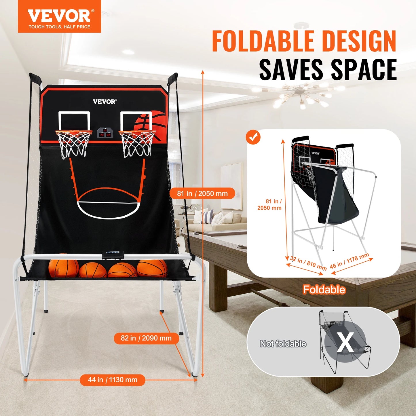 VEVOR Foldable Basketball Arcade Game 2 Player Indoor Fun
