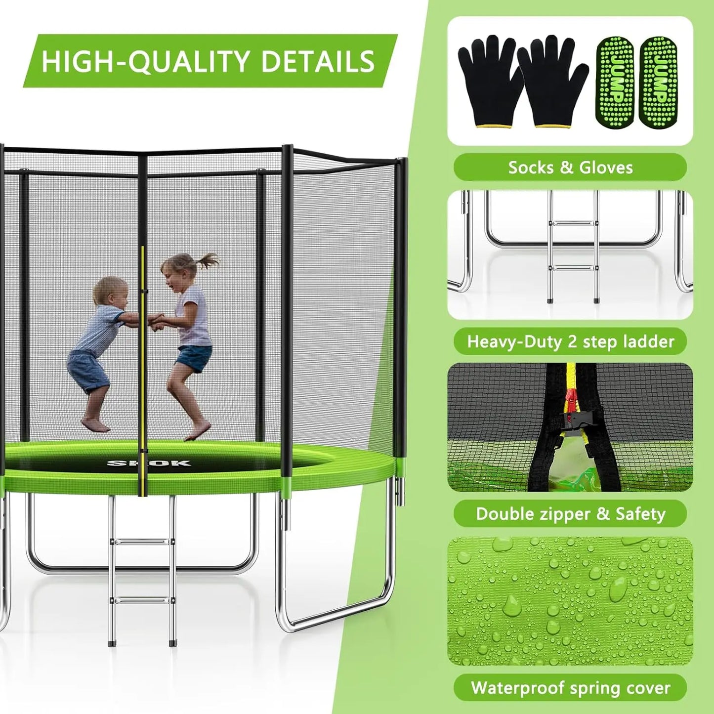 Outdoor Trampoline With Enclosure Net And Basketball Hoop