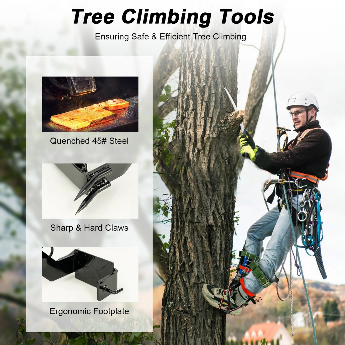 Tree Climbing Spike Set Portable Piercing Tree Climbing Tool with Safety Belt Load 100kg