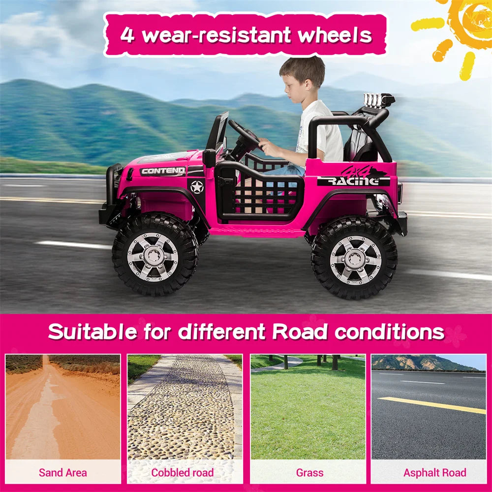 12V Electric Kids Two Seater Truck Pink Remote Control