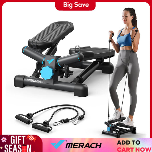 MERACH Mini Stepper for Exercise with Resistance Band 330LBS