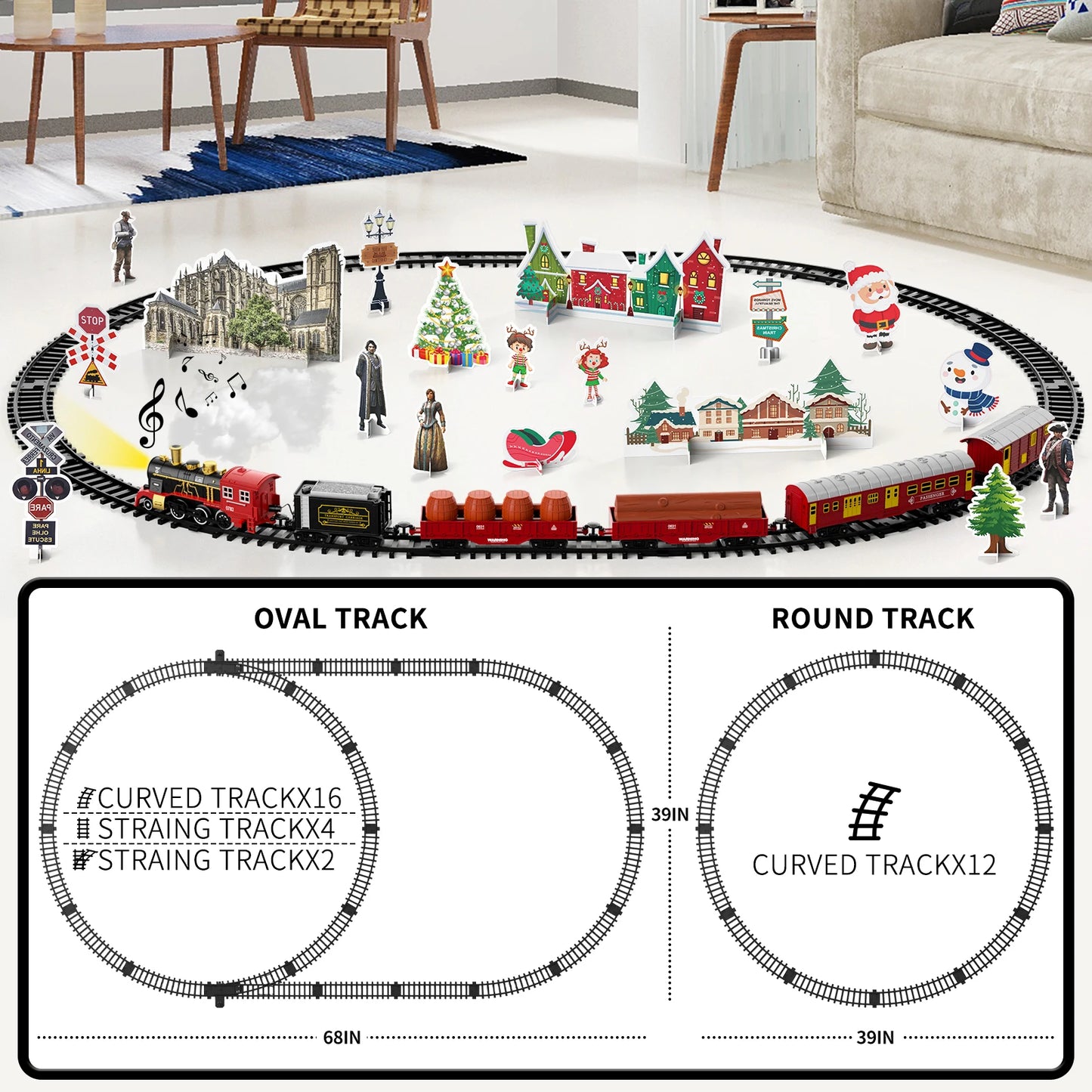 Train Set Smokes Light & Sound Include 6 Car And 28 Tracks Red Train Sets