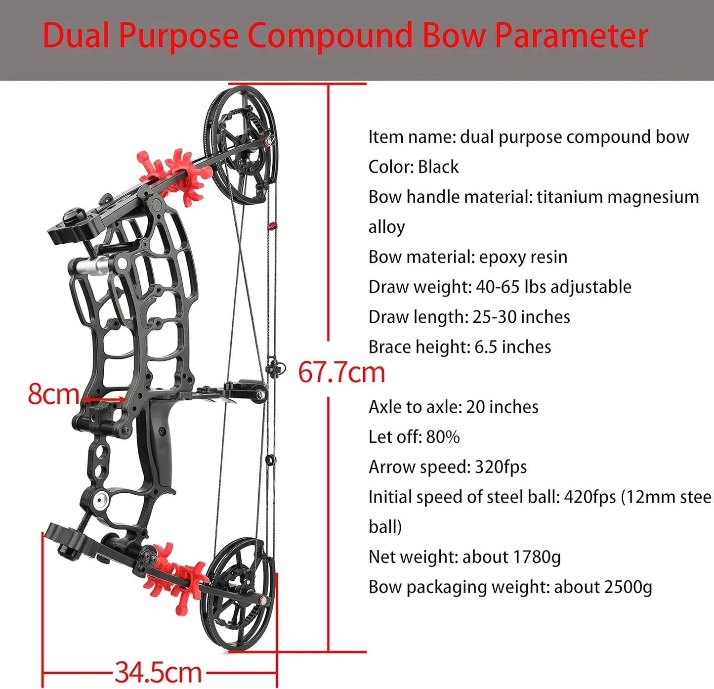 type 3 Compound Bow Catapult Bow for Steel Ball and Draw Weight 40-65lbs Adjustable Short-Axis