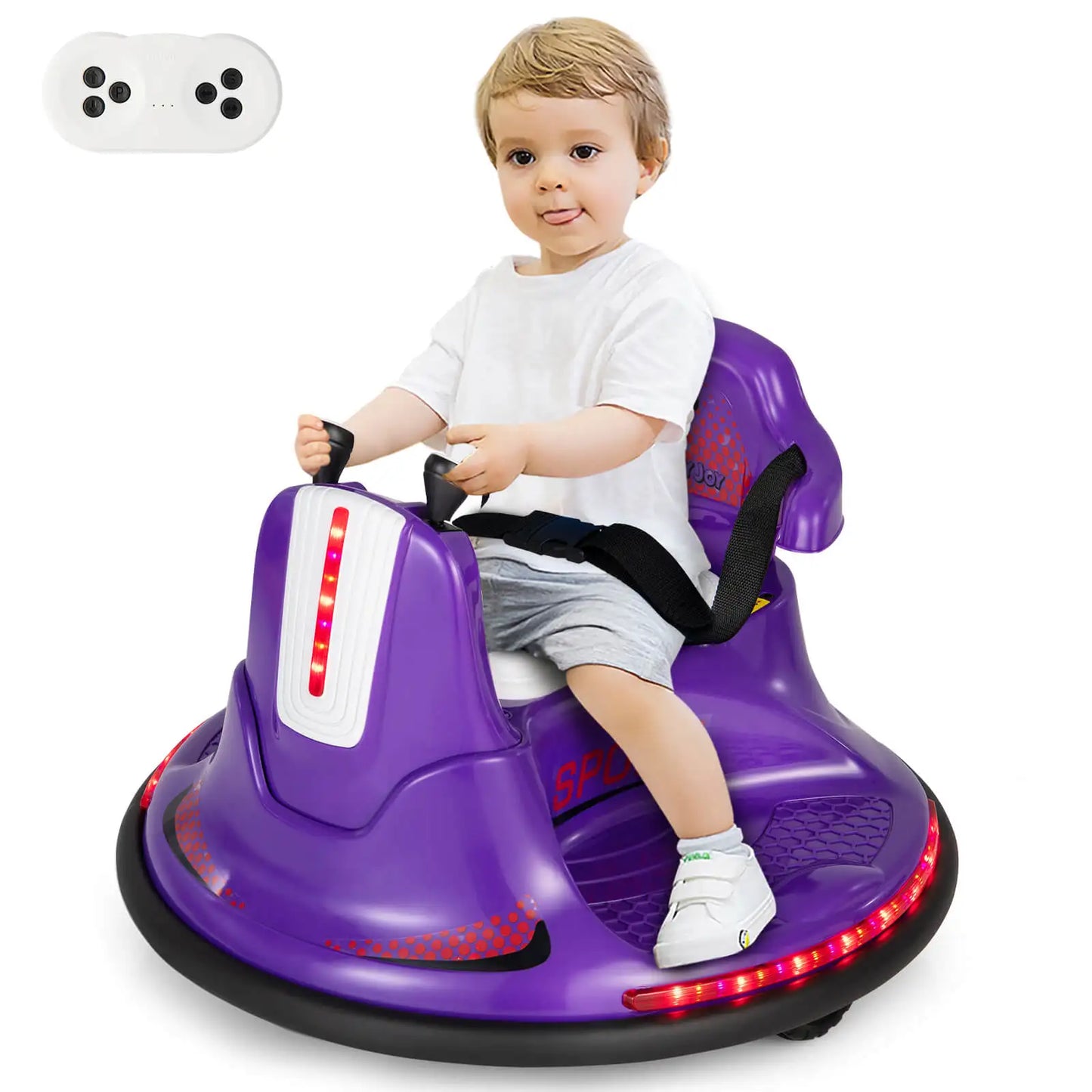 12V Electric Bumper Car For Toddlers Kids 360 Spin Purple