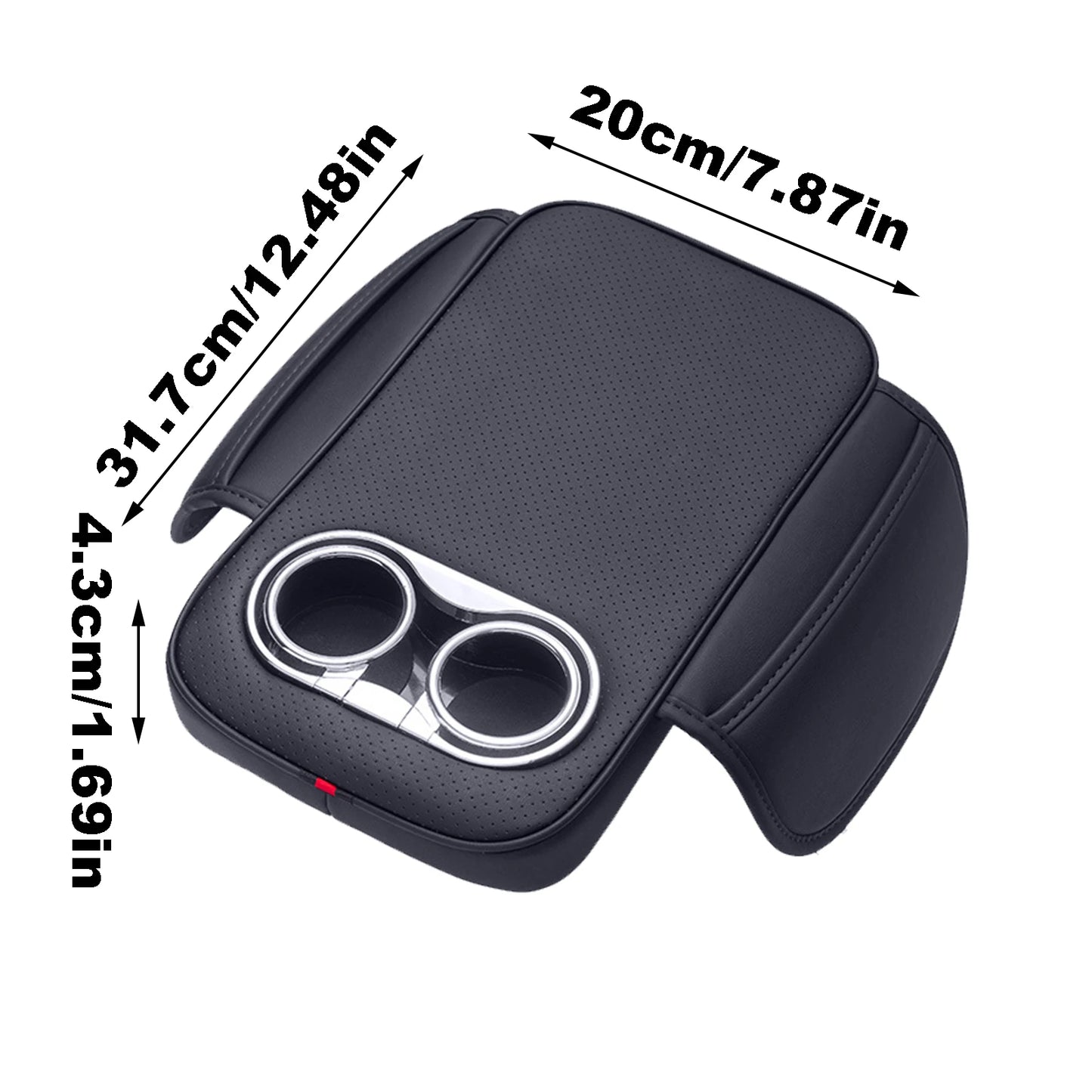 Car Armrest Cushion With 2 Cup Holder And Side Pocket PU Leather