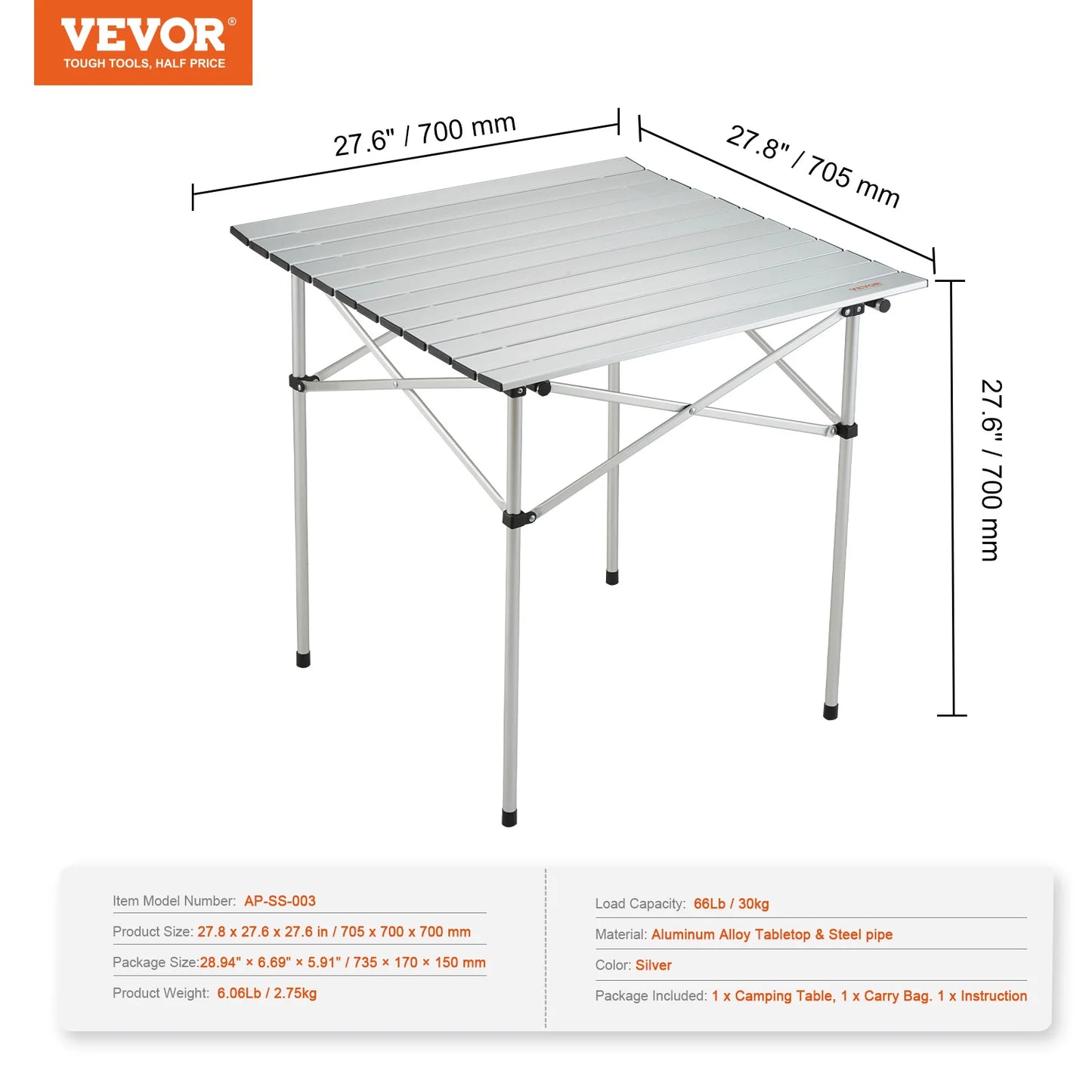 220 66lbs Outdoor Folding Camping Table With Storage Bag