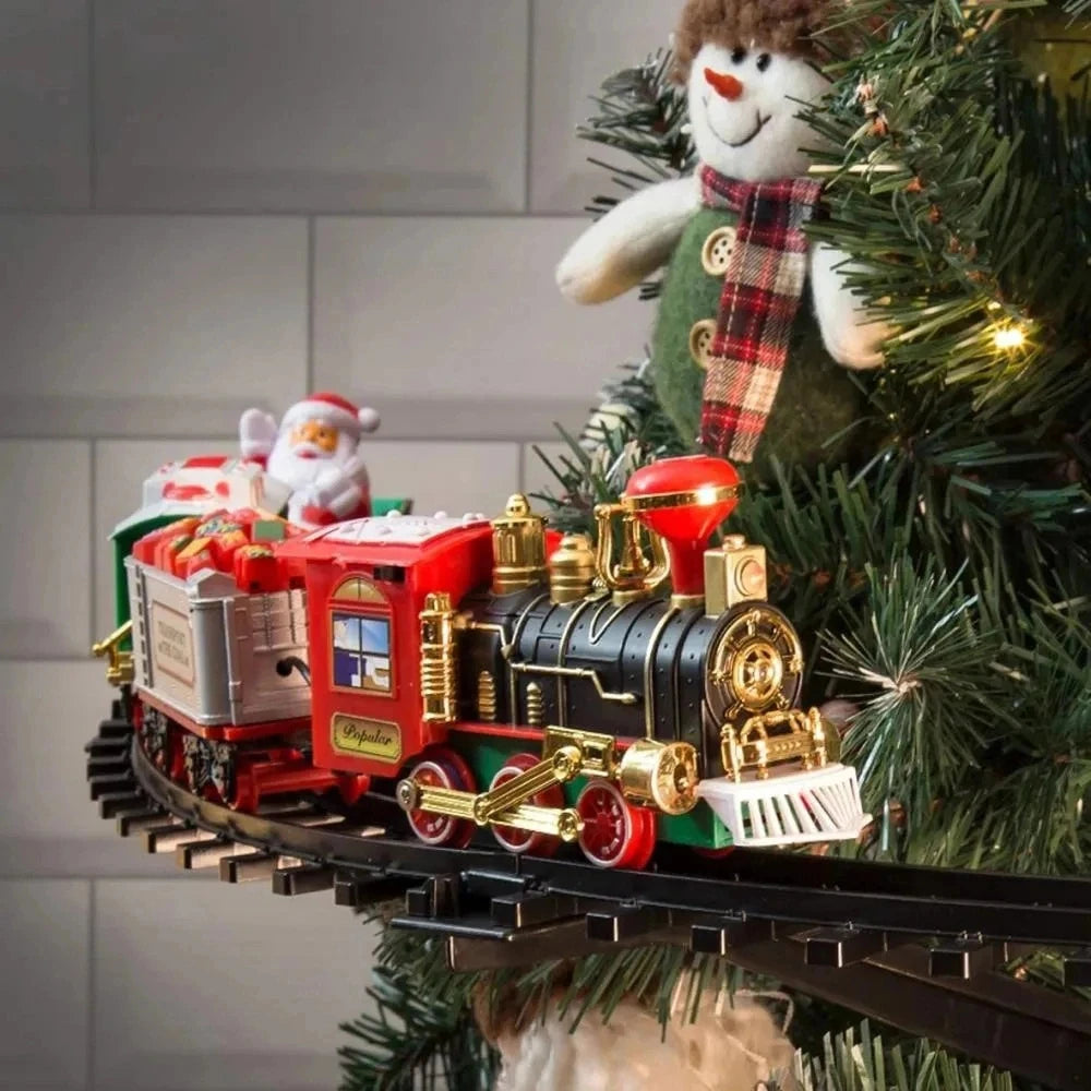 Christmas Train Electric Tree Decoration Track Frame Railway Car with Sound & Light