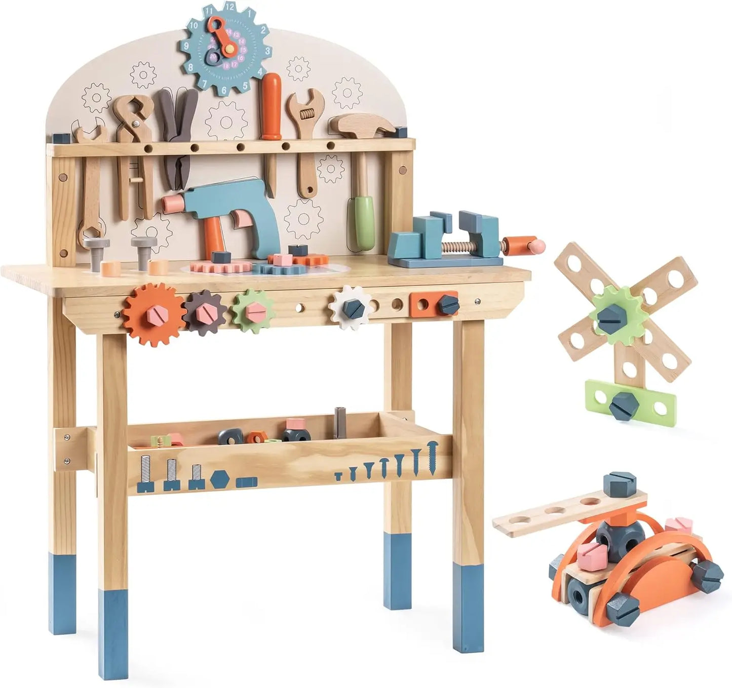 Kids Tool Bench Set Large Wooden Work Bench Construction Toys 41 Pieces