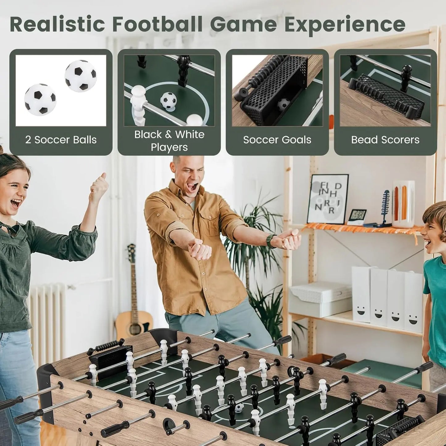 Foosball Table for Adults, with 2 Balls, 26 Players, Adjustable Leg Levelers,