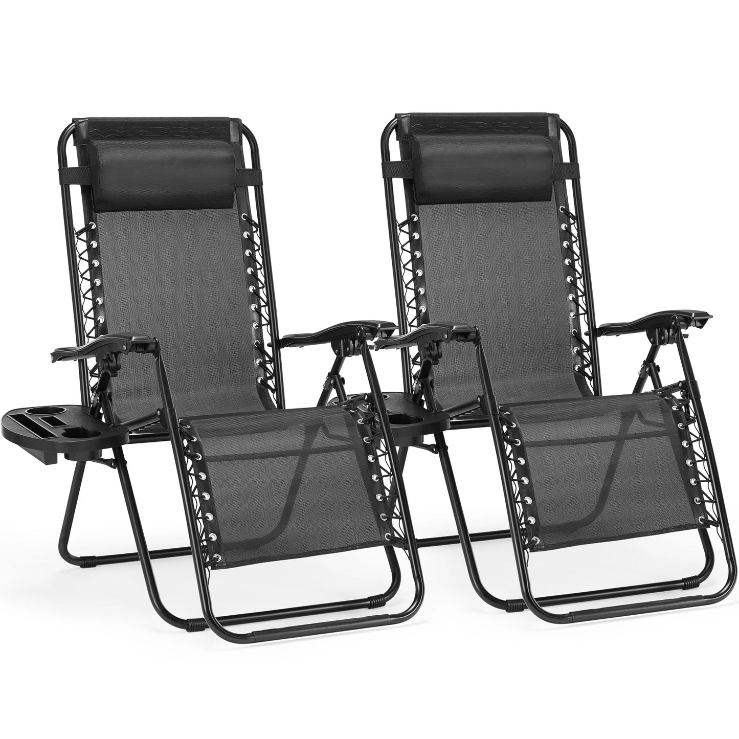 Set Of 2 Portable Recliner Camping Lounge Chairs With Cup