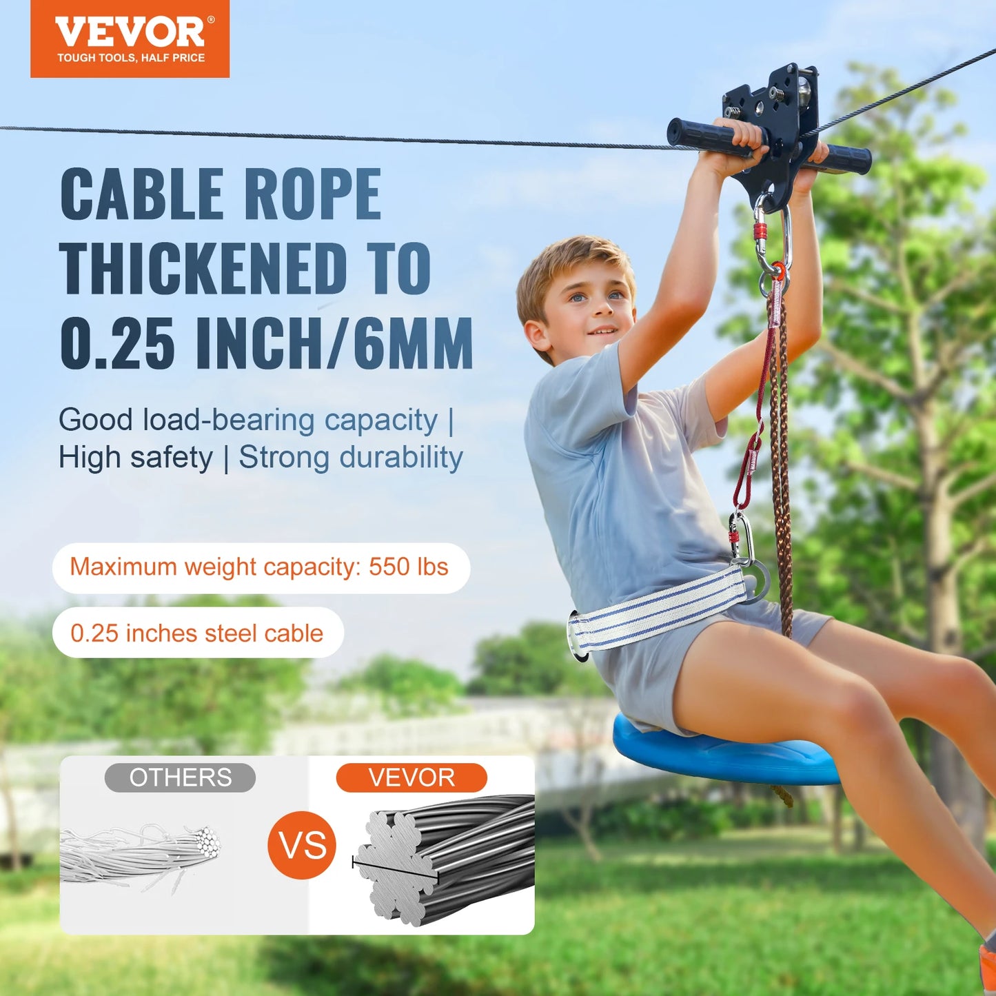 Outdoor Zipline Kit With Stainless Steel Harness Seat