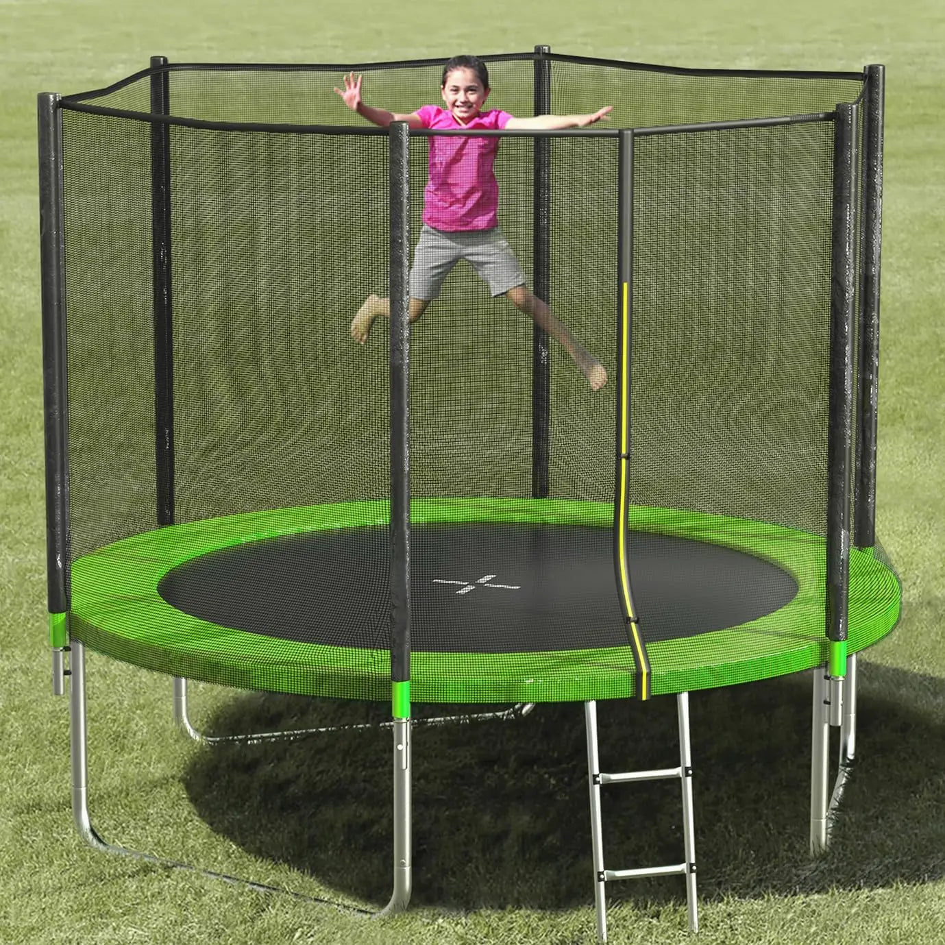 Outdoor Trampoline With Enclosure Net And Basketball Hoop