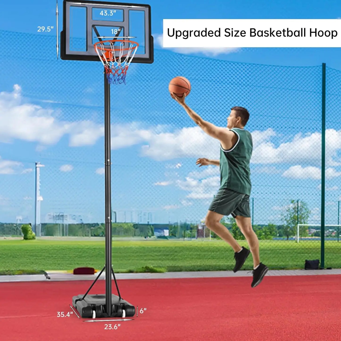Basketball Hoop with Wheels Height Adjustable 305cm Fit Base
