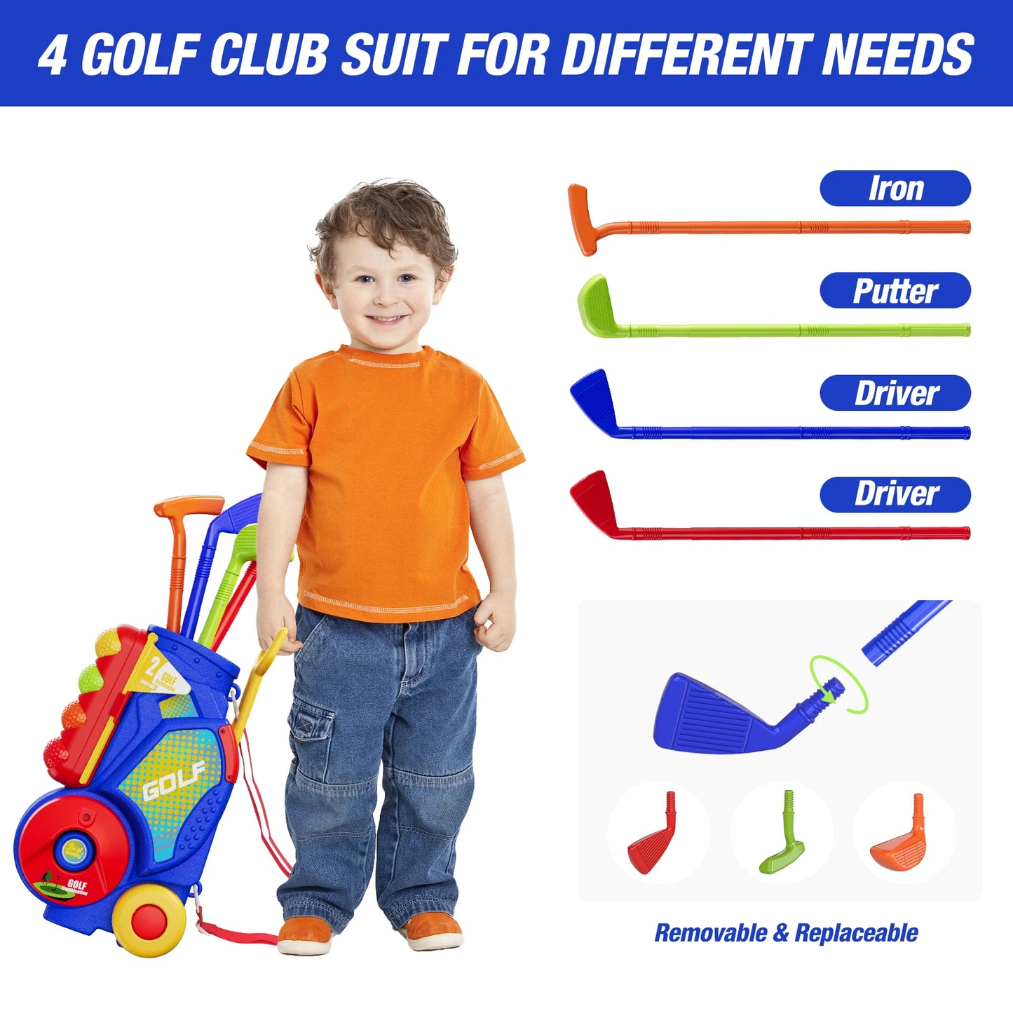 Toddler Golf Set, Upgraded Kids Golf Clubs with 12 Balls, Putting Mat, Shoulder Strap,