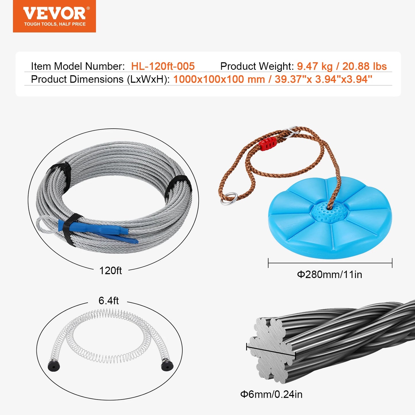Outdoor Zipline Kit With Stainless Steel Harness Seat
