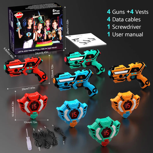 VATOS 4x Laser Tag Guns with Vests Set Real-time Data SYNC