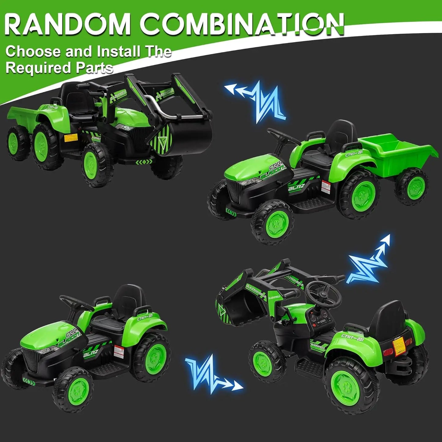 12V 3 In 1 Ride On Excavator Tractor With Remote Trailer