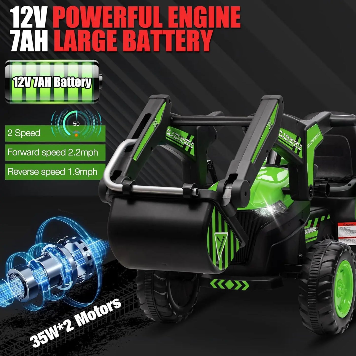 12V 3 In 1 Ride On Excavator Tractor With Remote Trailer