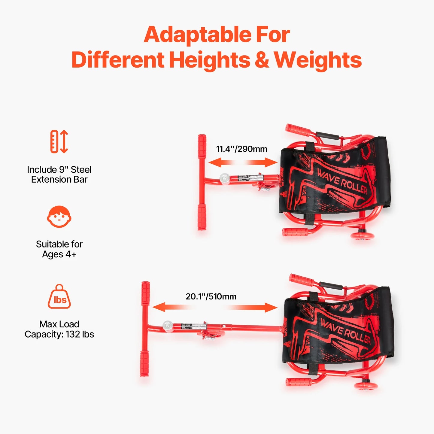 Kids Ride On Scooter Swing 132 to 198 Lbs Capacity Zigzag