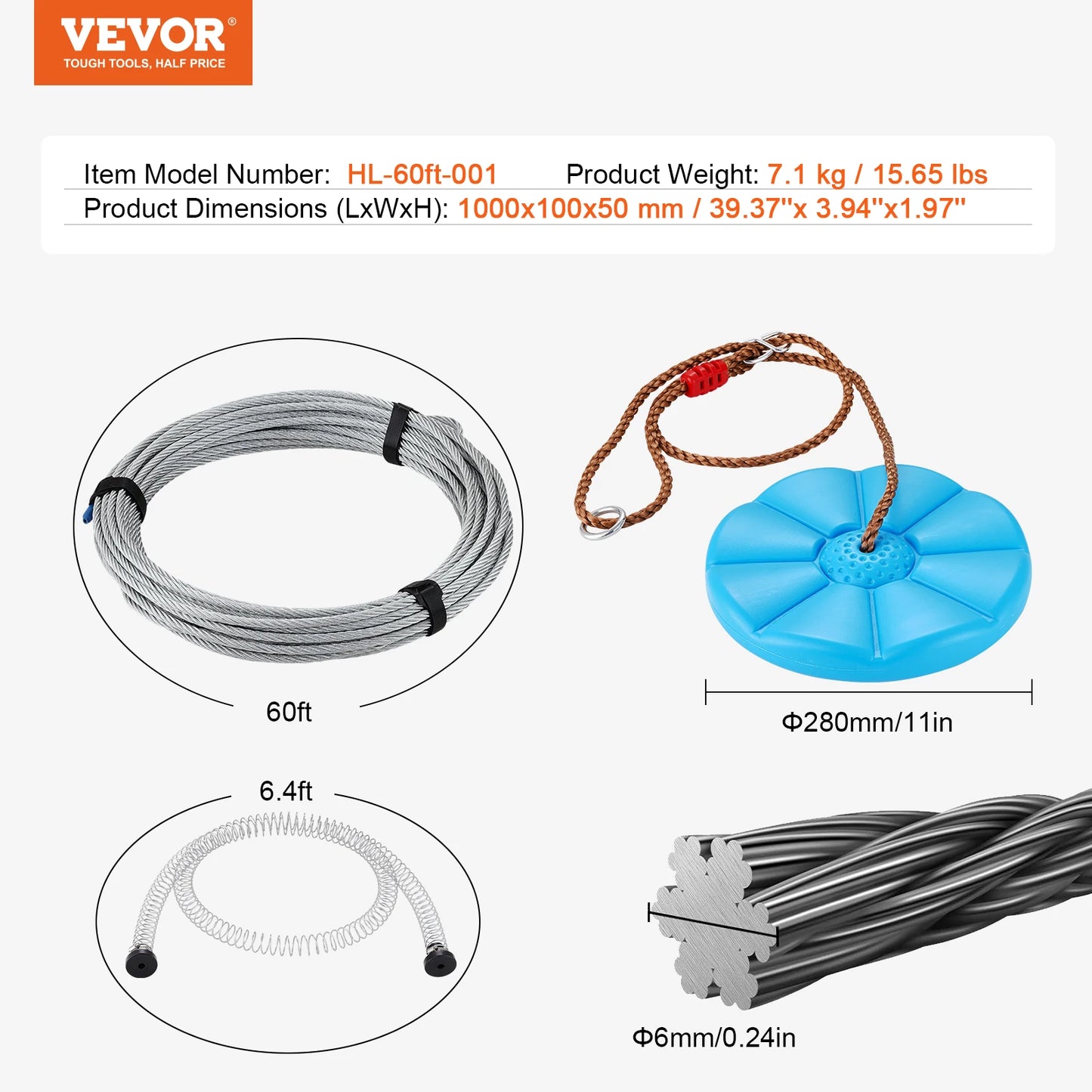 Outdoor Zipline Kit With Stainless Steel Harness Seat