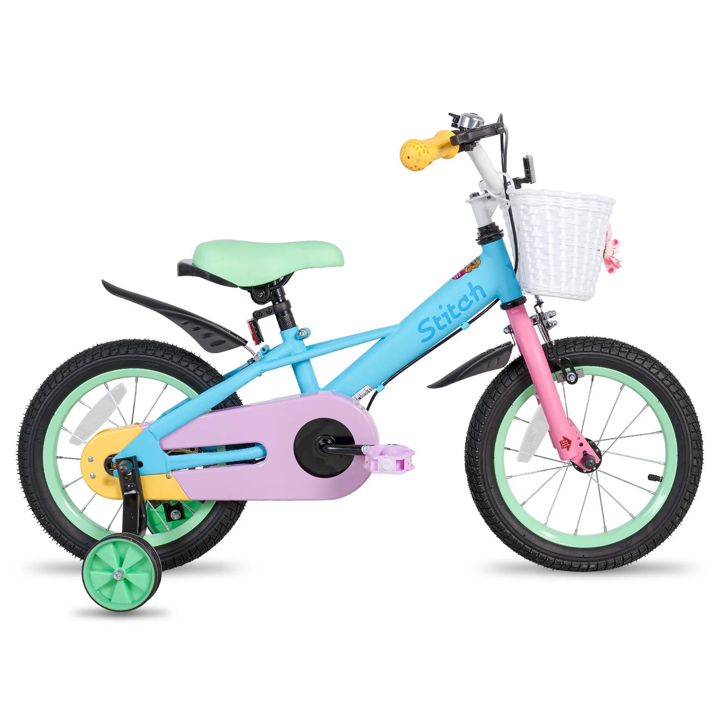*14 Inch Kids Bike for 3-5 Years Old, 14 Inch Girls Bike with Baskets & Stabilisers,