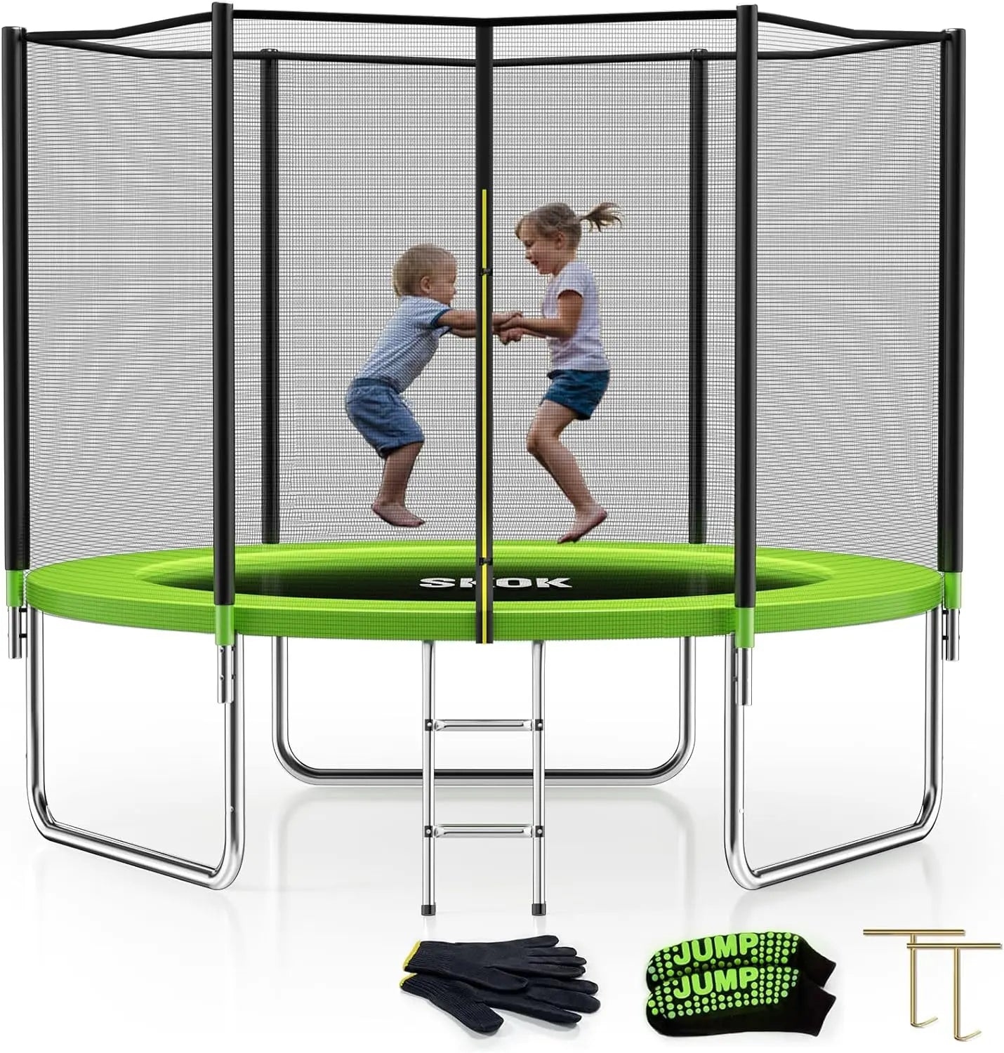 Outdoor Trampoline With Enclosure Net And Basketball Hoop