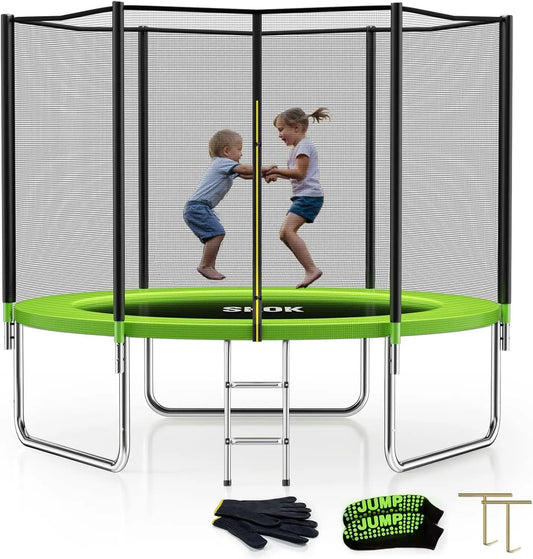 Outdoor Trampoline With Enclosure Net And Basketball Hoop
