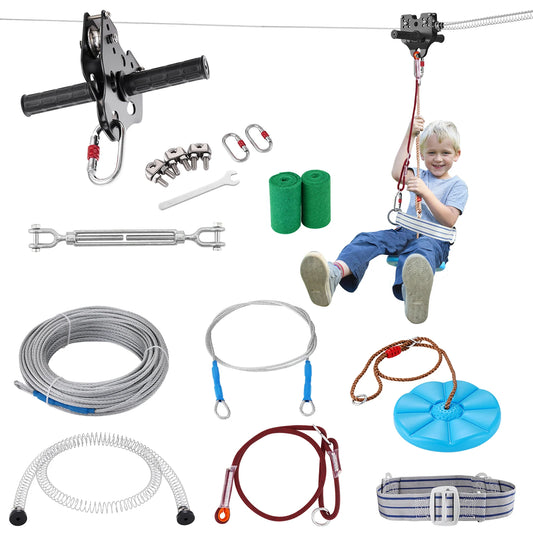 Outdoor Zipline Kit With Stainless Steel Harness Seat