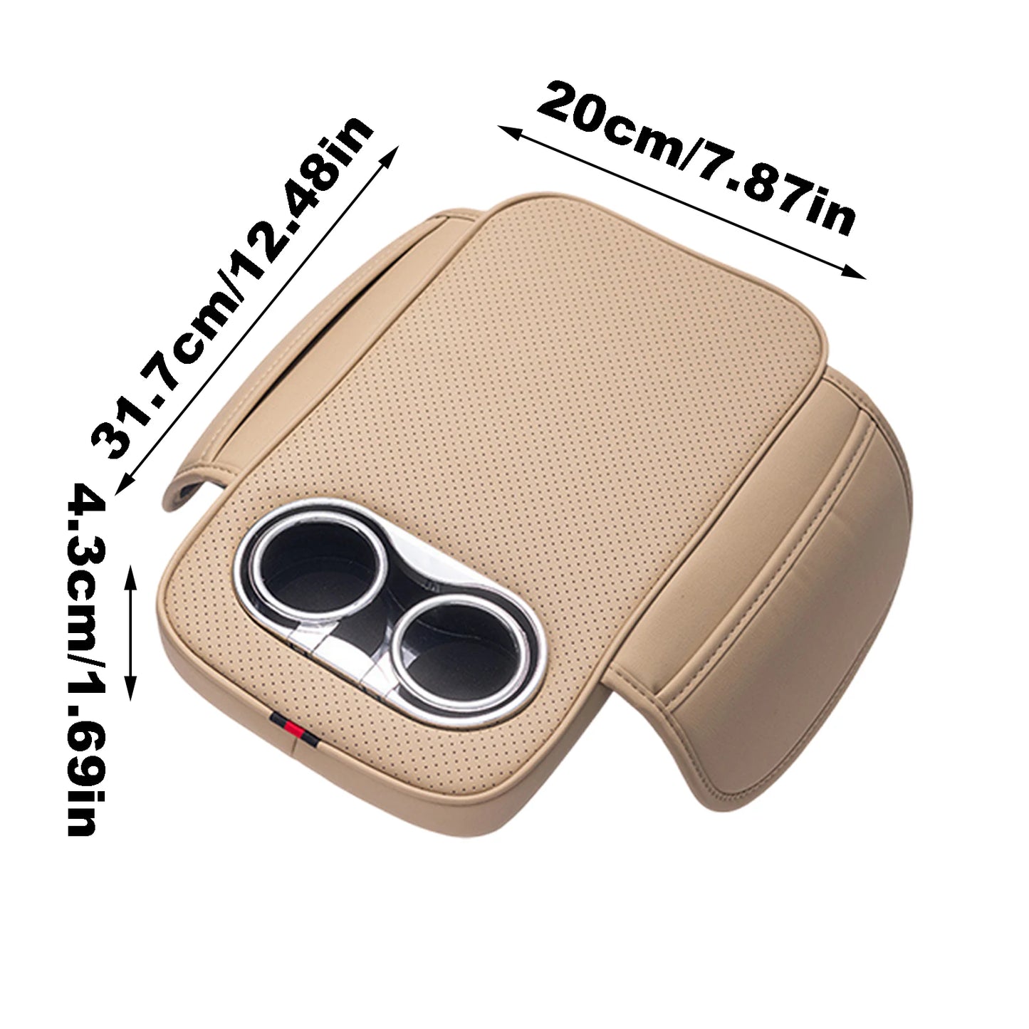 Car Armrest Cushion With 2 Cup Holder And Side Pocket PU Leather