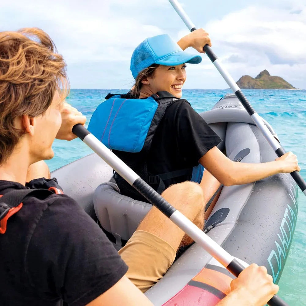 Inflatable Two Person Vinyl Kayak With 86 Inch Oars Pump