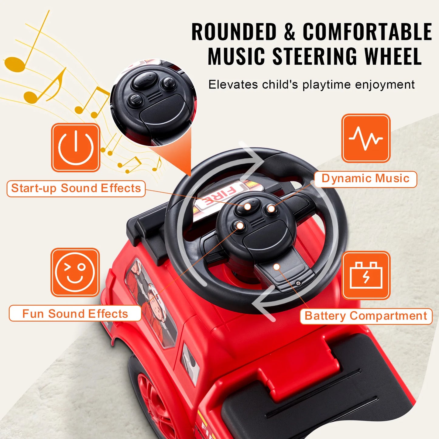 VEVOR Ride On Push Car Kids Ride On Car with Music Steering Wheel & Under Seat Storage for Toddlers Ages 1-3 Ride Racer
