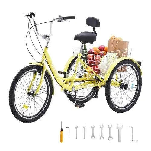 *Adult Tricycles Bike, 26 Inch Three-Wheeled Bicycles, Carbon Steel with Basket