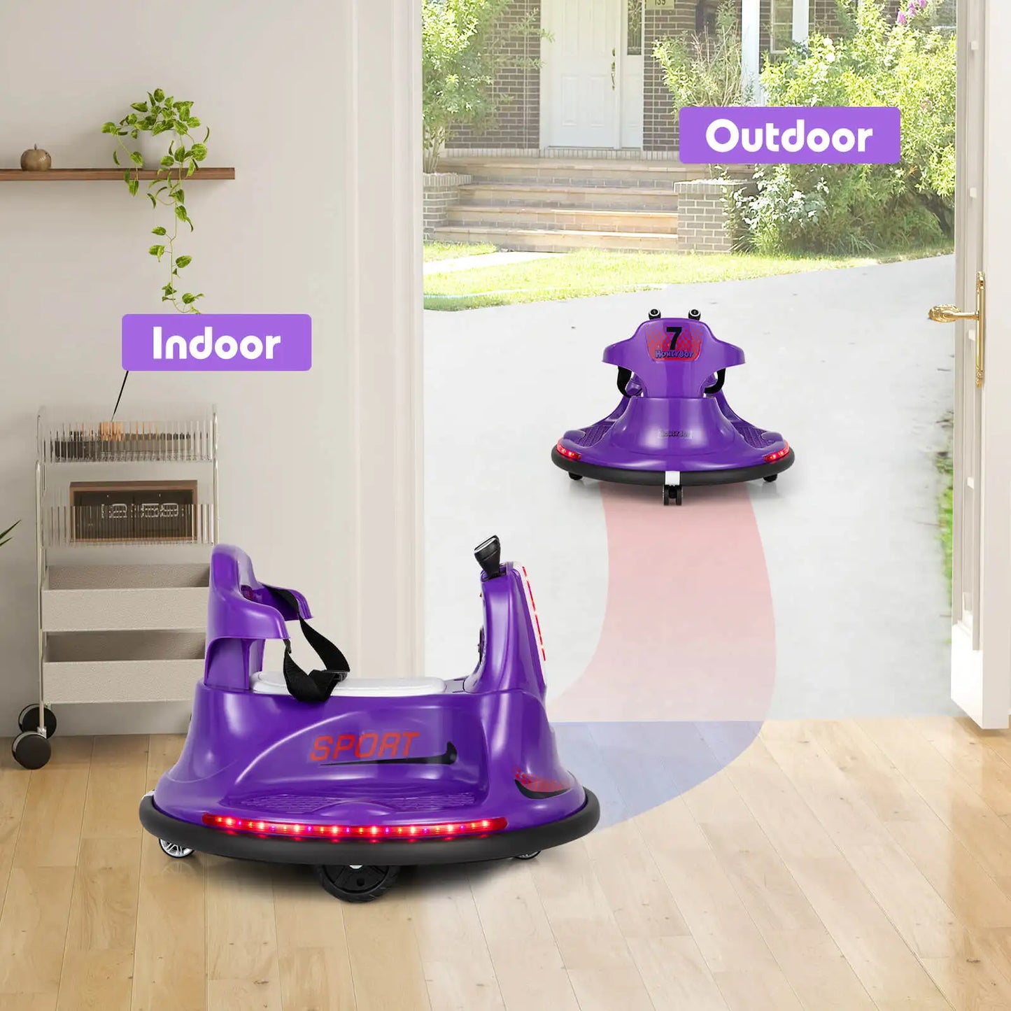 12V Electric Bumper Car For Toddlers Kids 360 Spin Purple